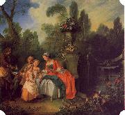 Nicolas Lancret A Lady and Gentleman with Two Girls in a Garden oil